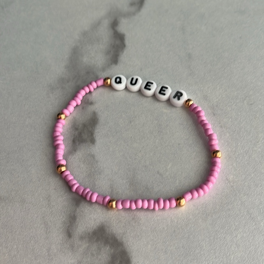Pink Beaded Friendship Bracelet - QUEER Letter Beads [5 for $5]
